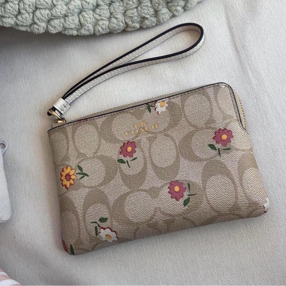 Coach Beige Floral Wristlet